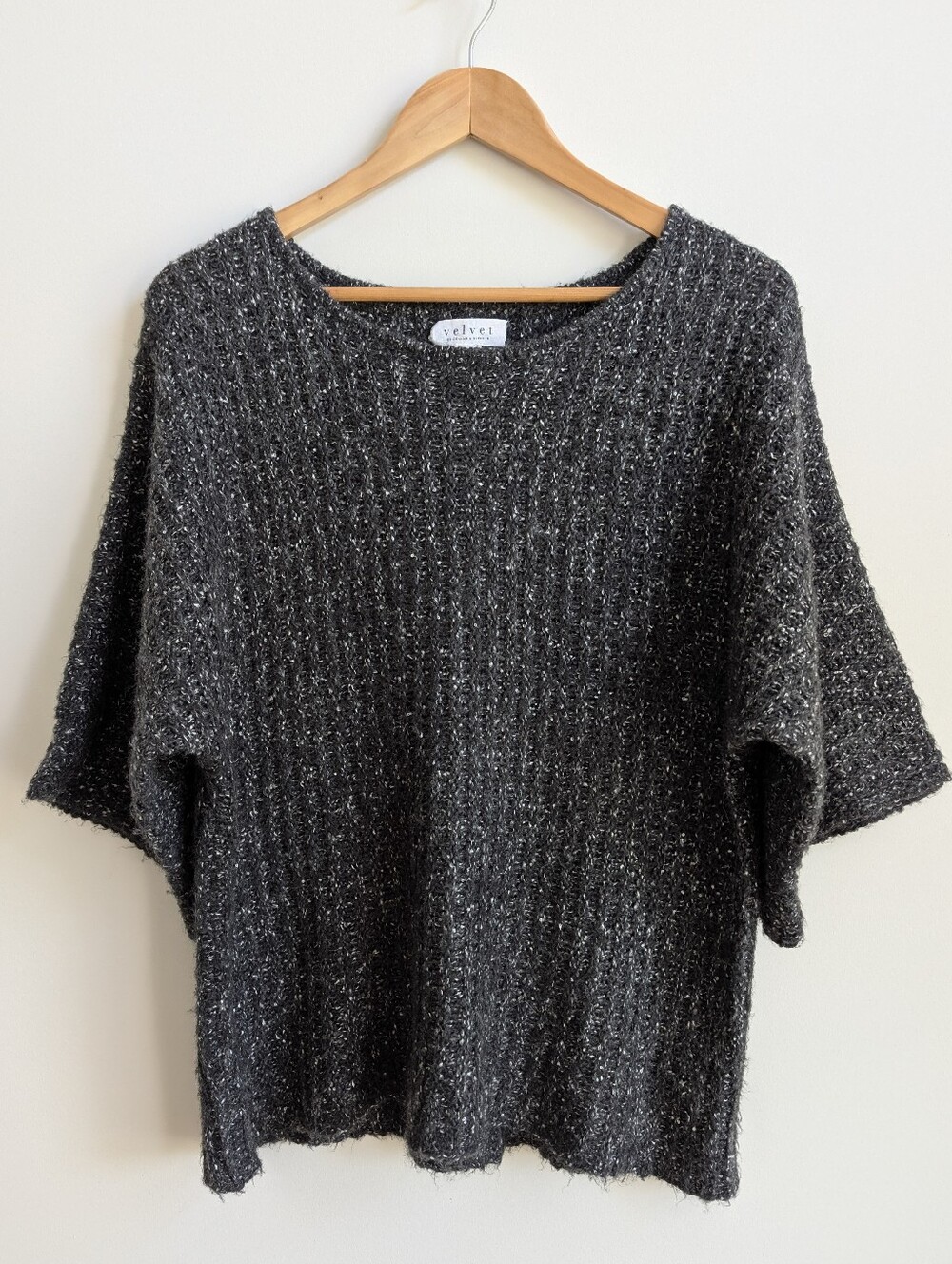 Velvet By Graham & Spencer Dark Grey Short Sleeve Relaxed Fit Sweater Top Small